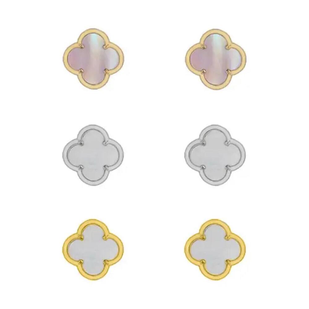 NWT! Adornia Clover Stud Earrings Set Gold, Pink, and Silver Accent - Picture 1 of 7